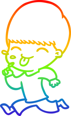 Gökkuşağı gradyan çizgi çizimi bir insan tarafından çizilmiş dili dışarı çıkaran bir çizgi çocuk.