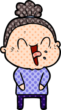 Bir insan tarafından çizilmiş mutlu yaşlı kadın çizgi filmi.