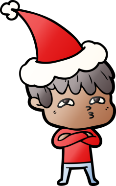 Bir insan tarafından çizilmiş Noel Baba şapkası giymiş meraklı bir adamın el çizimi karikatürü.