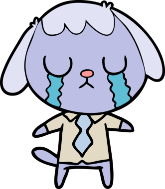 Bir insan tarafından çizilmiş şirin bir çizgi film köpeği ağlıyor.