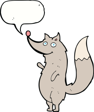 bir insan tarafından çizilmiş konuşma balonlu bir kurt.