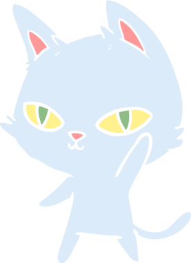 Bir insan tarafından çizilmiş düz renkli çizgi film kedisi.