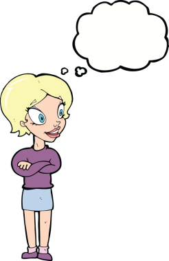 Bir insan tarafından çizilmiş düşünce baloncuğu olan güzel bir kadın.