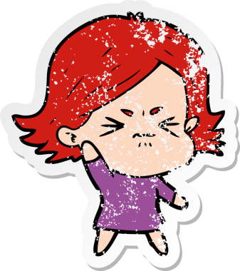 Bir insan tarafından çizilmiş kızgın bir kızın sıkıntılı çıkartması.