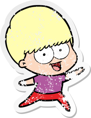 Bir insan tarafından çizilmiş mutlu çizgi film çocuğunun sıkıntılı çıkartması.