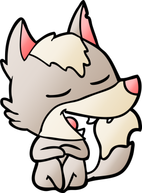 Bir insan tarafından çizilmiş, gülen bir kurt.