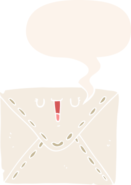 bir insan tarafından çizilmiş retro biçiminde konuşma baloncuğu olan karikatür zarfı