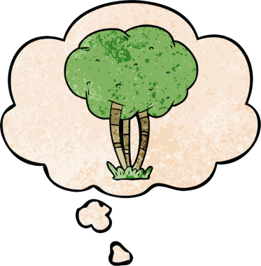 bir insan tarafından çizilmiş grunge desen biçiminde düşünce baloncuğu olan çizgi film ağacı