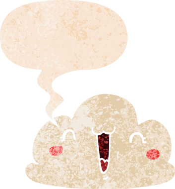 grunge 'da konuşma baloncuğu olan karikatür bulutu bir insan tarafından çizilmiş rahatsız edilmiş retro dokuma tarzı