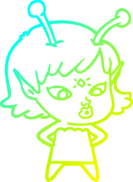 Bir insan tarafından çizilmiş güzel bir uzaylı kız çizimi.