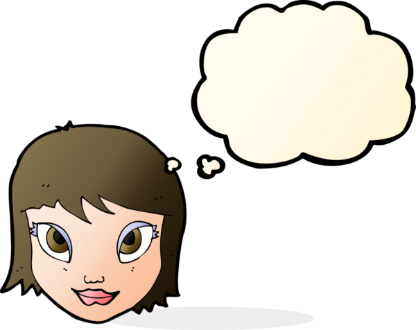 Bir insan tarafından çizilmiş düşünce baloncuklu kadın yüzü.