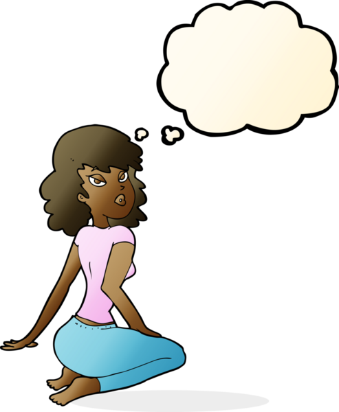 Bir insan tarafından çizilmiş düşünce baloncuğu olan güzel bir kadın.