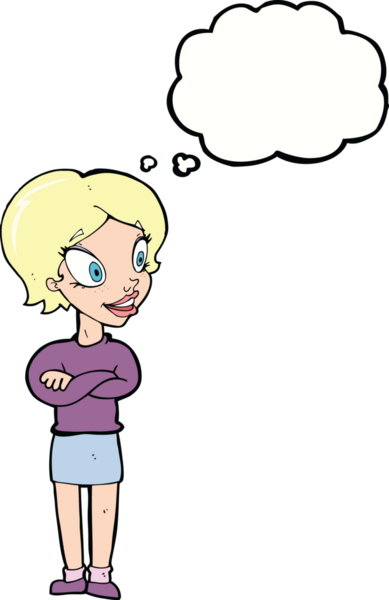 Bir insan tarafından çizilmiş düşünce baloncuğu olan güzel bir kadın.