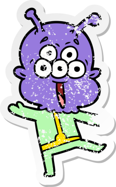 Bir insan tarafından çizilmiş mutlu bir uzaylı çizgi filminin sıkıntılı çıkartması.