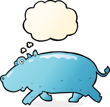 Bir insan tarafından çizilmiş düşünce baloncuklu çizgi film hipopotamları.