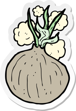 Bir insan tarafından çizilmiş karikatür soğanı çıkartması.