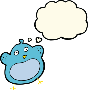 Bir insan tarafından çizilmiş düşünce baloncuklu şişman kuş.