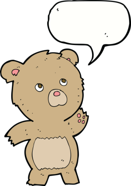 Bir insan tarafından çizilmiş konuşma balonlu meraklı oyuncak ayı.