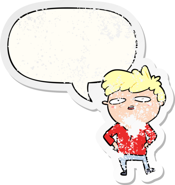 Çizgi filmdeki sabırsız adam konuşma baloncuğu ile sıkıntılı bir insan tarafından çizilmiş eski bir çıkartma