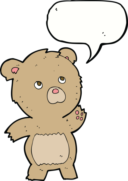 Bir insan tarafından çizilmiş konuşma balonlu meraklı oyuncak ayı.