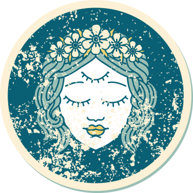 İkonik sıkıntılı dövme stili kadın yüzü bir insan tarafından çizilmiş üçüncü göz.