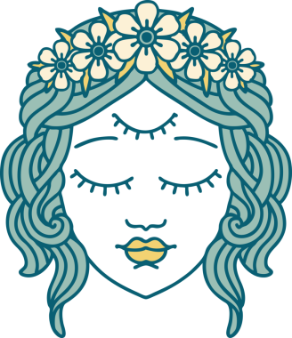 İkonik dövme stili. Bir insan tarafından çizilmiş üçüncü gözü olan kadın yüzü.