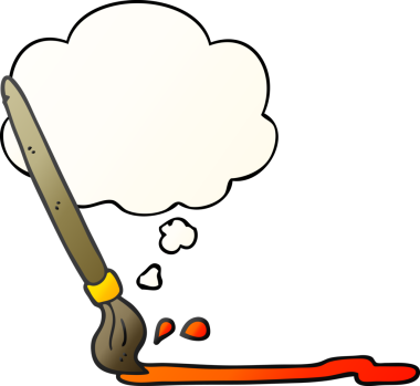 Düşünce baloncuklu karikatür fırçası bir insan tarafından çizilmiş düzgün eğimli stil.