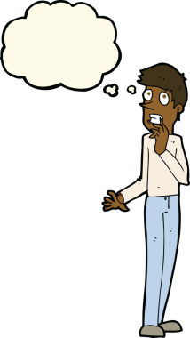 Bir insan tarafından çizilmiş düşünce balonlu endişeli bir adam.