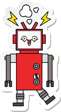 Bir insan tarafından çizilmiş şirin çizgi film robotunun çıkartması.