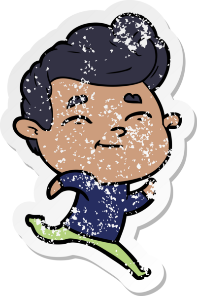 Bir insan tarafından çizilmiş koşan bir karikatürcünün sıkıntılı çıkartması.