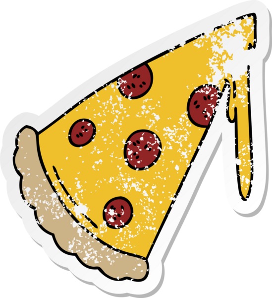 Bir insan tarafından çizilmiş garip bir pizza diliminin sıkıntılı çıkartması.