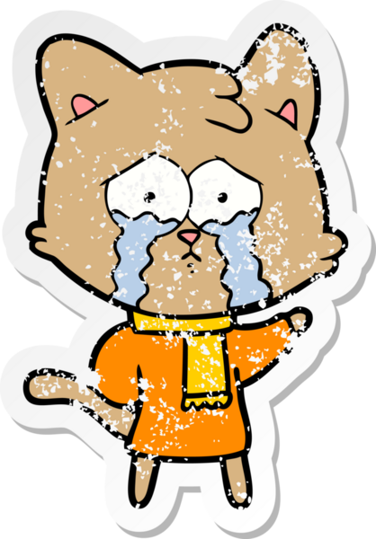 Bir insan tarafından çizilmiş, ağlayan bir kedinin sıkıntılı çıkartması.