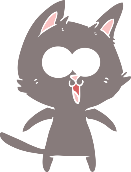 Bir insan tarafından çizilmiş komik düz renkli çizgi film kedisi.