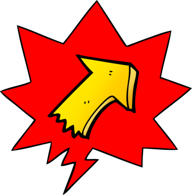 bir insan tarafından çizilmiş düzgün eğimli konuşma baloncuğu ile ok gösteren çizgi film