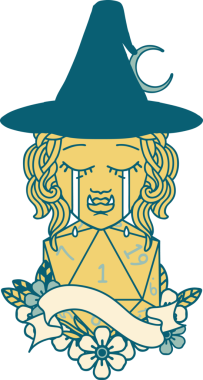 Retro Dövme Tarzı Ağlayan Ork Cadısı Bir insan tarafından çizilmiş doğal bir D20 rulo