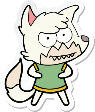 Bir insan tarafından çizilmiş sırıtan tilki çizgi filminin çıkartması