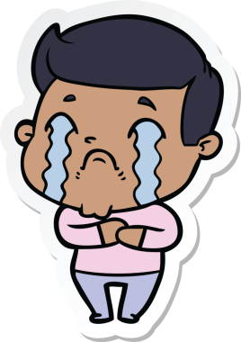 Bir insan tarafından çizilmiş, ağlayan bir çizgi film karakterinin çıkartması.