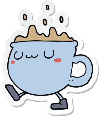 Bir insan tarafından çizilmiş çizgi film kahve fincanı çıkartması.