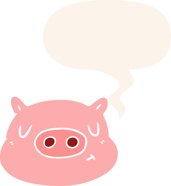 Bir insan tarafından çizilmiş eski moda konuşma baloncuğu olan domuz suratlı çizgi film.