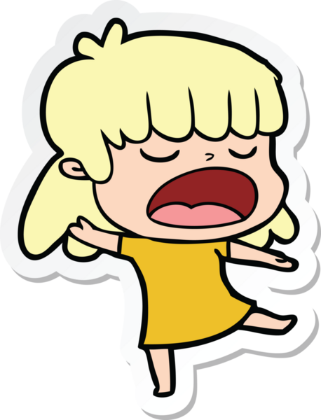 Bir insan tarafından çizilmiş yüksek sesle konuşan bir karikatür kadının çıkartması.