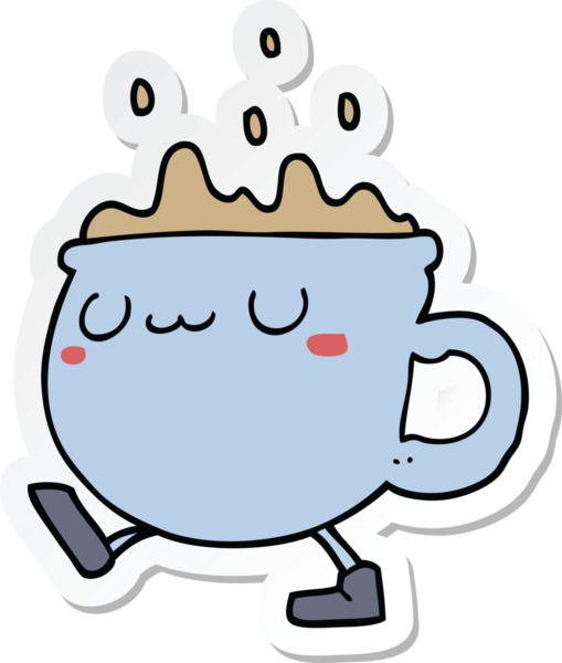 Bir insan tarafından çizilmiş çizgi film kahve fincanı çıkartması.