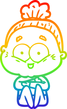 Gökkuşağı gradyan çizgi çizimi Bir insan tarafından çizilmiş mutlu yaşlı kadın