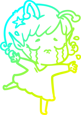 Bir insan tarafından çizilmiş ağlayan uzaylı kız çizgi filmi.