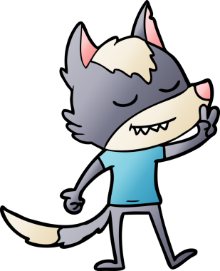 Dost canlısı bir kurt insan tarafından çizilmiş barış işareti yapıyor.