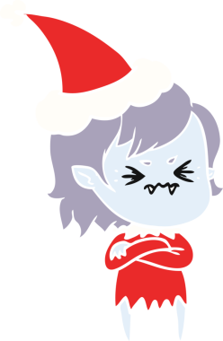 Bir insan tarafından çizilmiş Noel Baba şapkası giyen vampir bir kızın çizilmiş resmi.