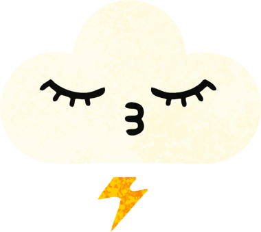 Bir insan tarafından çizilmiş bir gök gürültüsü bulutunun retro çizim tarzı karikatürü