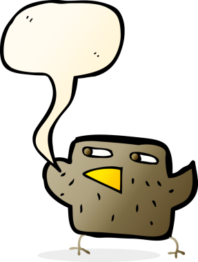 Bir insan tarafından çizilmiş konuşma balonlu çizgi film kuşu.