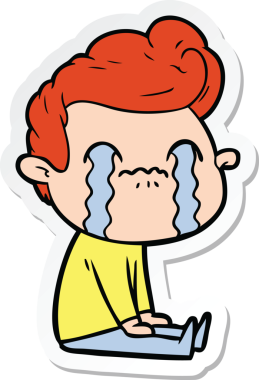 Bir insan tarafından çizilmiş, ağlayan bir çizgi film karakterinin çıkartması.