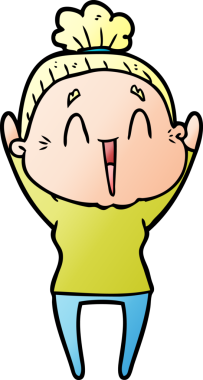 Bir insan tarafından çizilmiş mutlu yaşlı kadın çizgi filmi.