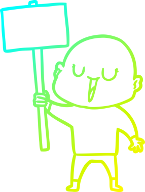 Bir insan tarafından çizilmiş tabelayla mutlu, kel bir adamın çizdiği soğuk çizgi.